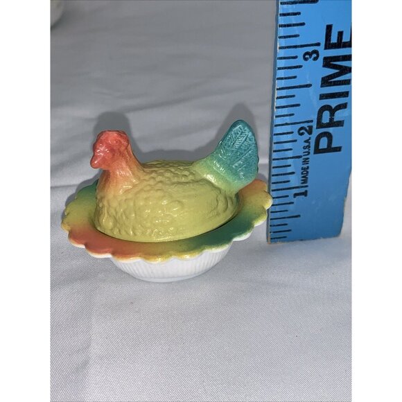 Vtg Mosser Mini Chicken on Nest Tie Dye Glass Salt Cellar Basket C880 - Picture 2 of 10